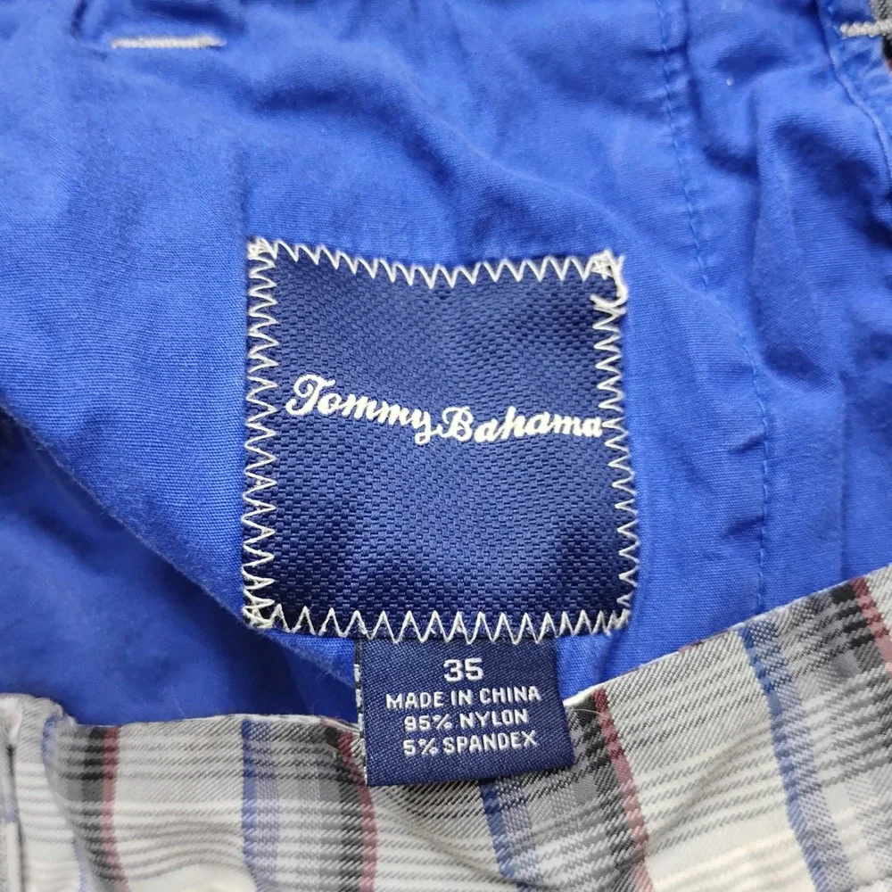 Tommy Bahama Mens Plaid Golf Shorts Blue Grey White Size 35 Flat Front